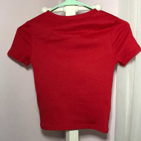 Red Cropped Ribbed Shirt! - Picture 3 of 3